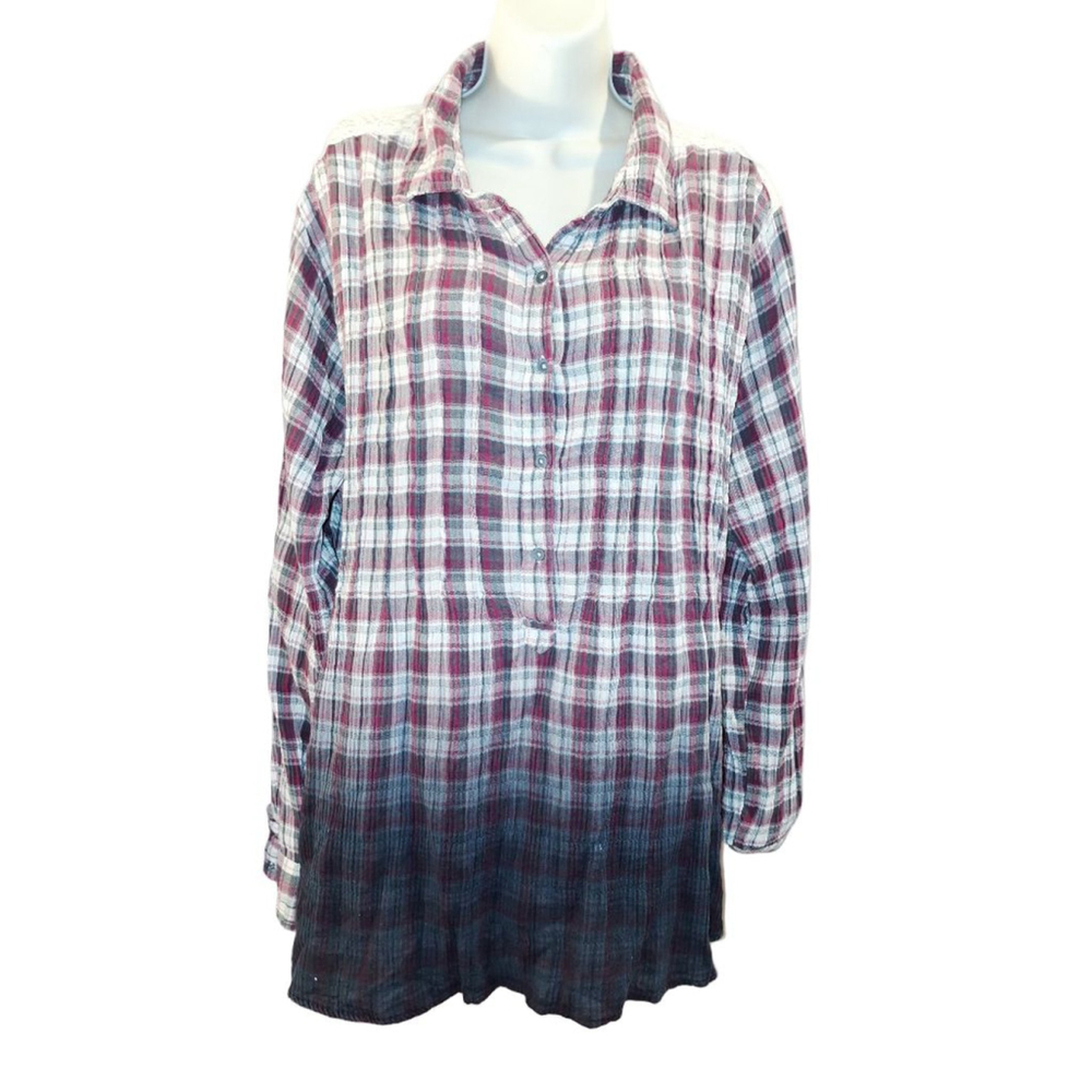 Vintage America Blues Plaid Button Down Shirt XL Red Black Cabincore lace